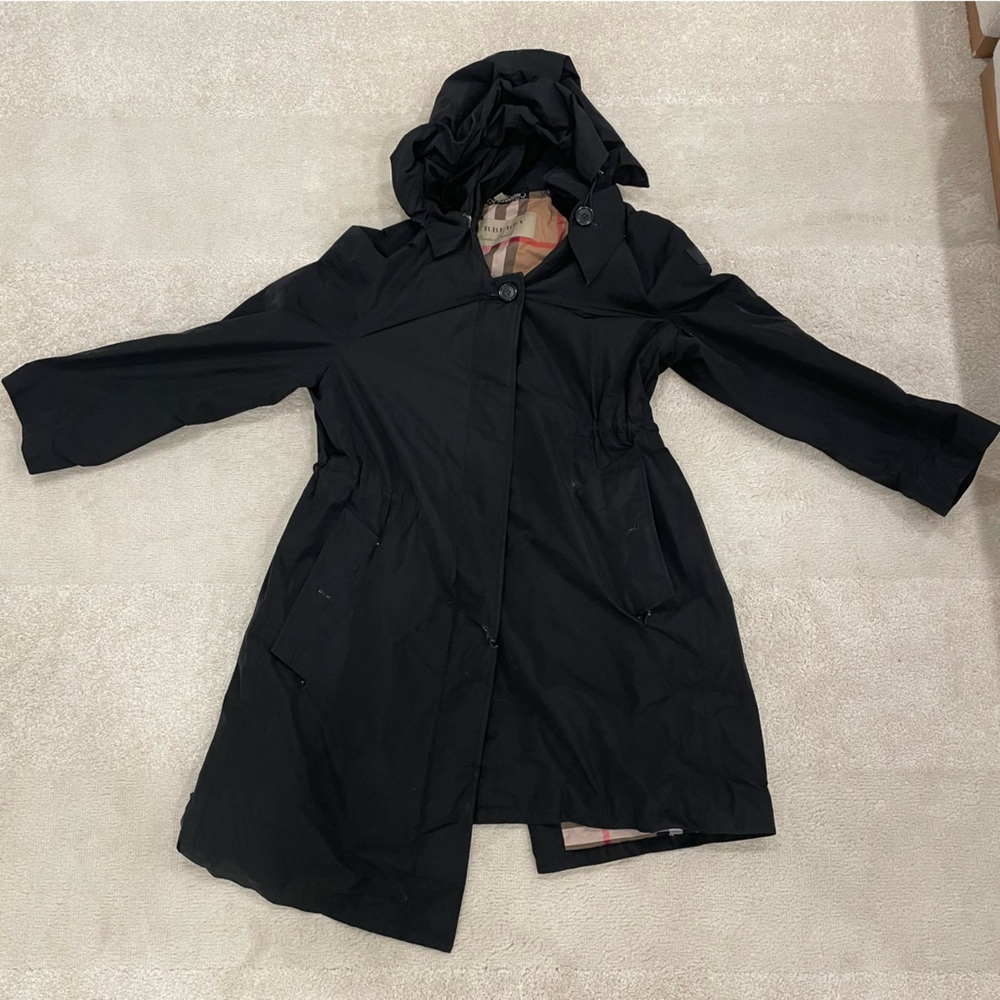 BURBERRY Women's Hooded Trench Coat Size 6 In Black - Picture 1 of 8